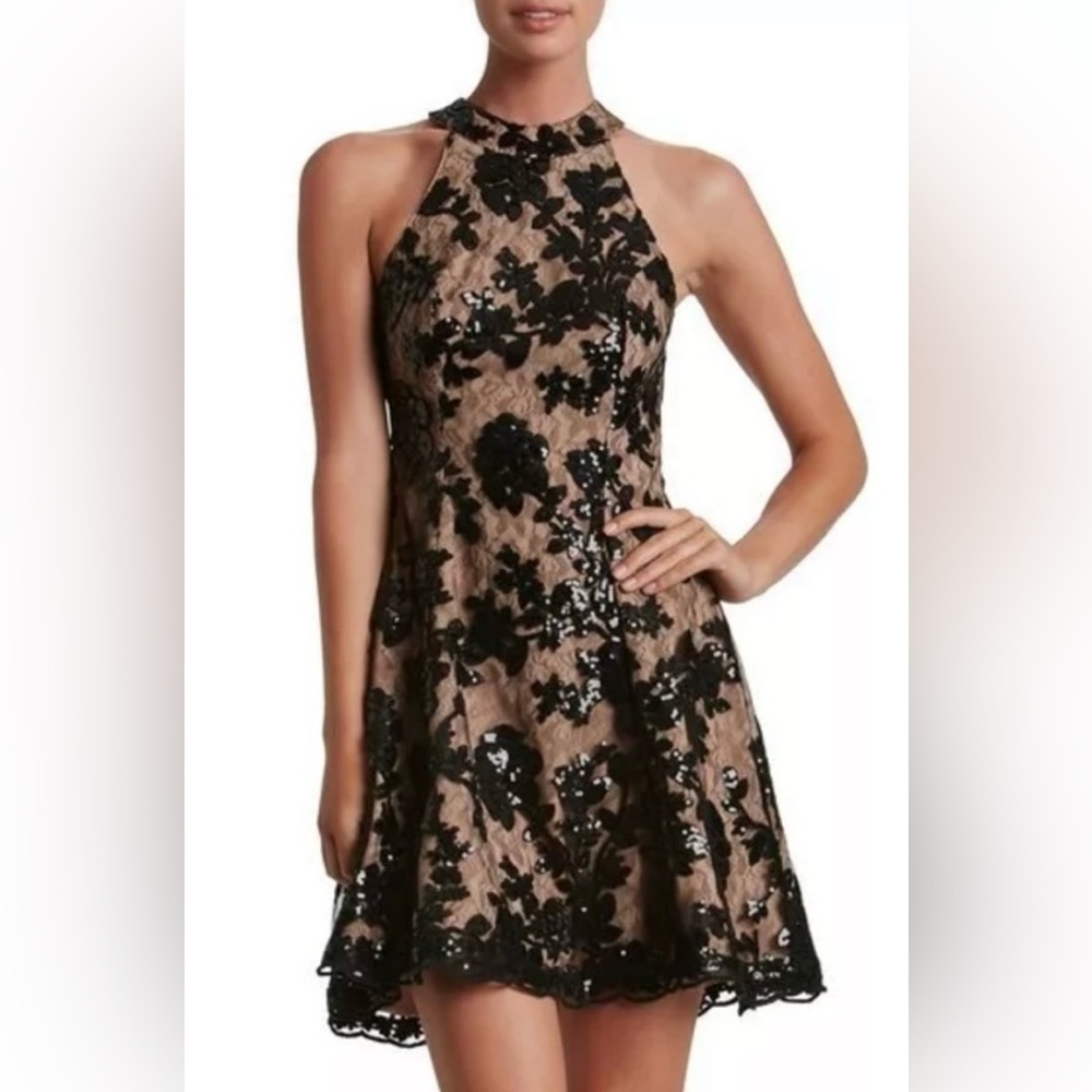 Dress the Population Black and Tan Floral Mini Dress